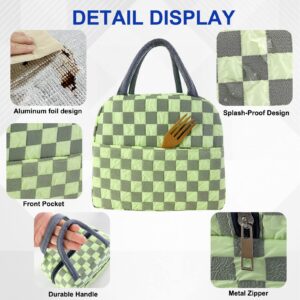 Mziart Cute Lunch Bag for Women Men, Aesthetic Lunch Bag Reusable Insulated Lunch Tote Bag Kawaii Lunch Box Container Waterproof Lunch Cooler Bag for Work Office Travel Picnic (Green)