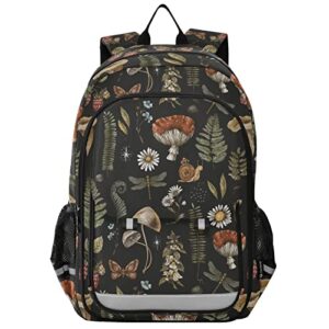 Mushroom Dragonfly Butterfly Backpack for Women Men, Large Student School Bookbag 15.6 in Laptop Bag Purse Travel Casual Daypack