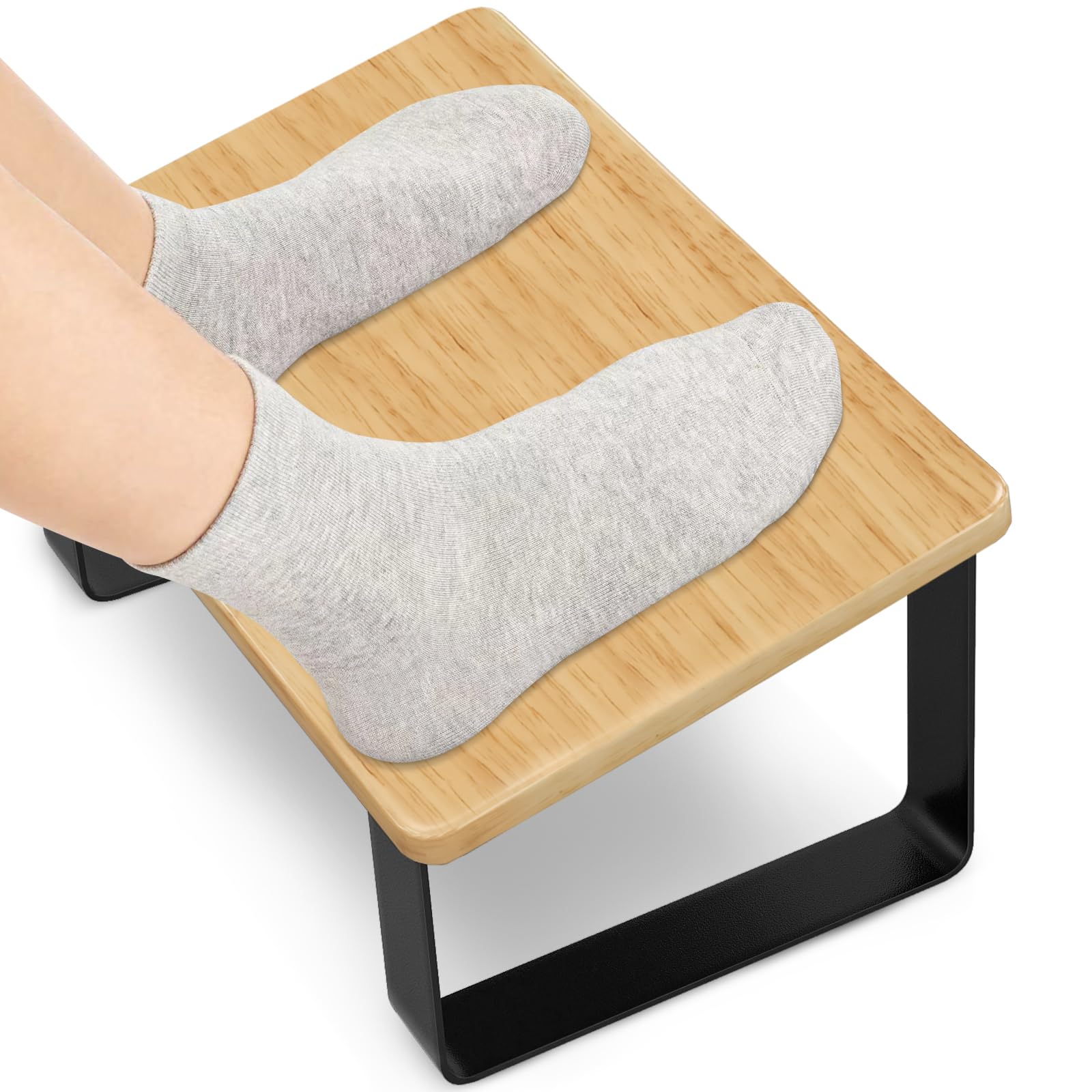 Foot Rest for Under Desk, New Upgrade Wooden with Metal Ergonomic Foot Stools Under Desk at Work, Office Footstools Under Desk Pressure Relief for Back and Body Comfort, Matte Black Footrest