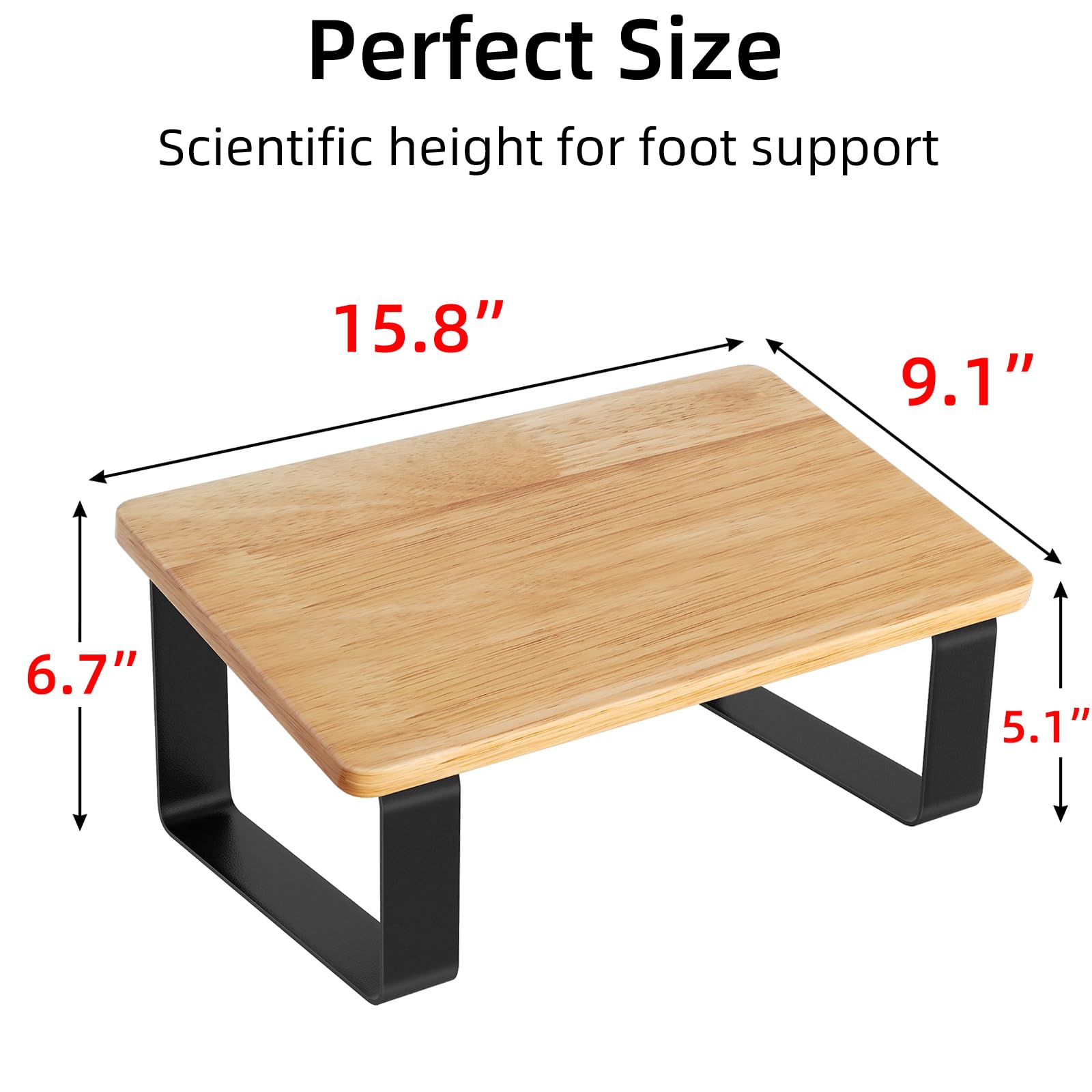 Foot Rest for Under Desk, New Upgrade Wooden with Metal Ergonomic Foot Stools Under Desk at Work, Office Footstools Under Desk Pressure Relief for Back and Body Comfort, Matte Black Footrest