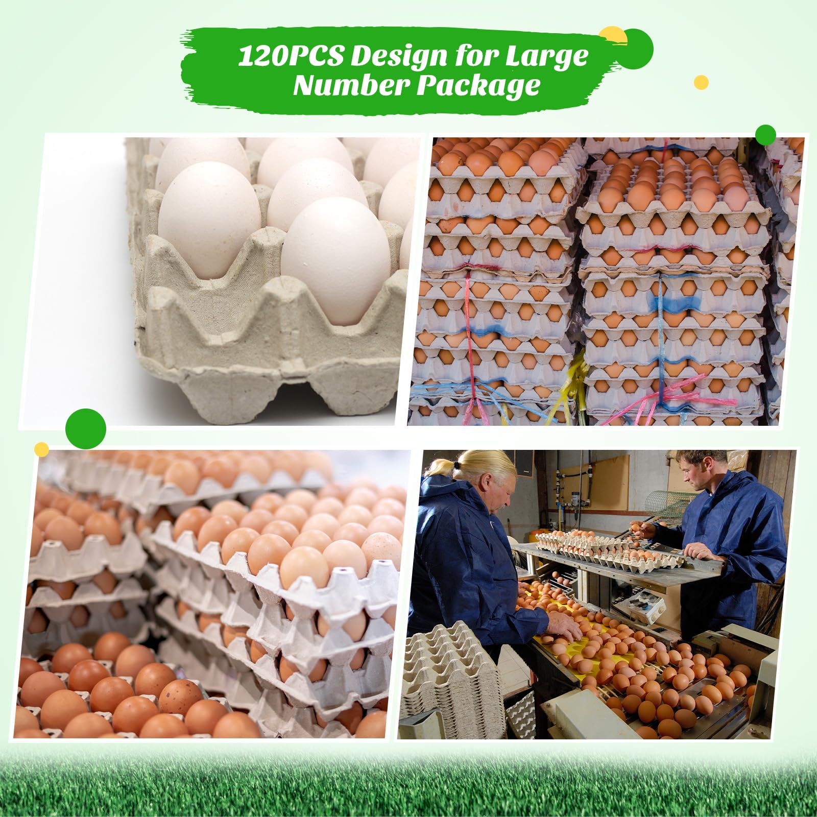 Estune 120 Pack Egg Cartons Crates Bulk 30 Cell Pulp Fiber Egg Flats Reusable Stackable Cardboard Chicken Egg Tray for Home Storing Packing Roach Colony Soundproofing