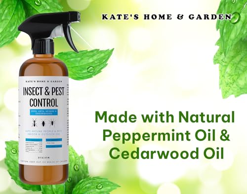 Insect & Pest Control Spray for Home and Kitchen with Peppermint Oil & Cedarwood Oil (16oz) - Kate's Home & Garden. Repels Ants, Spiders, Flies, Insects Indoor & Outdoor. Non-Toxic. Made in USA.