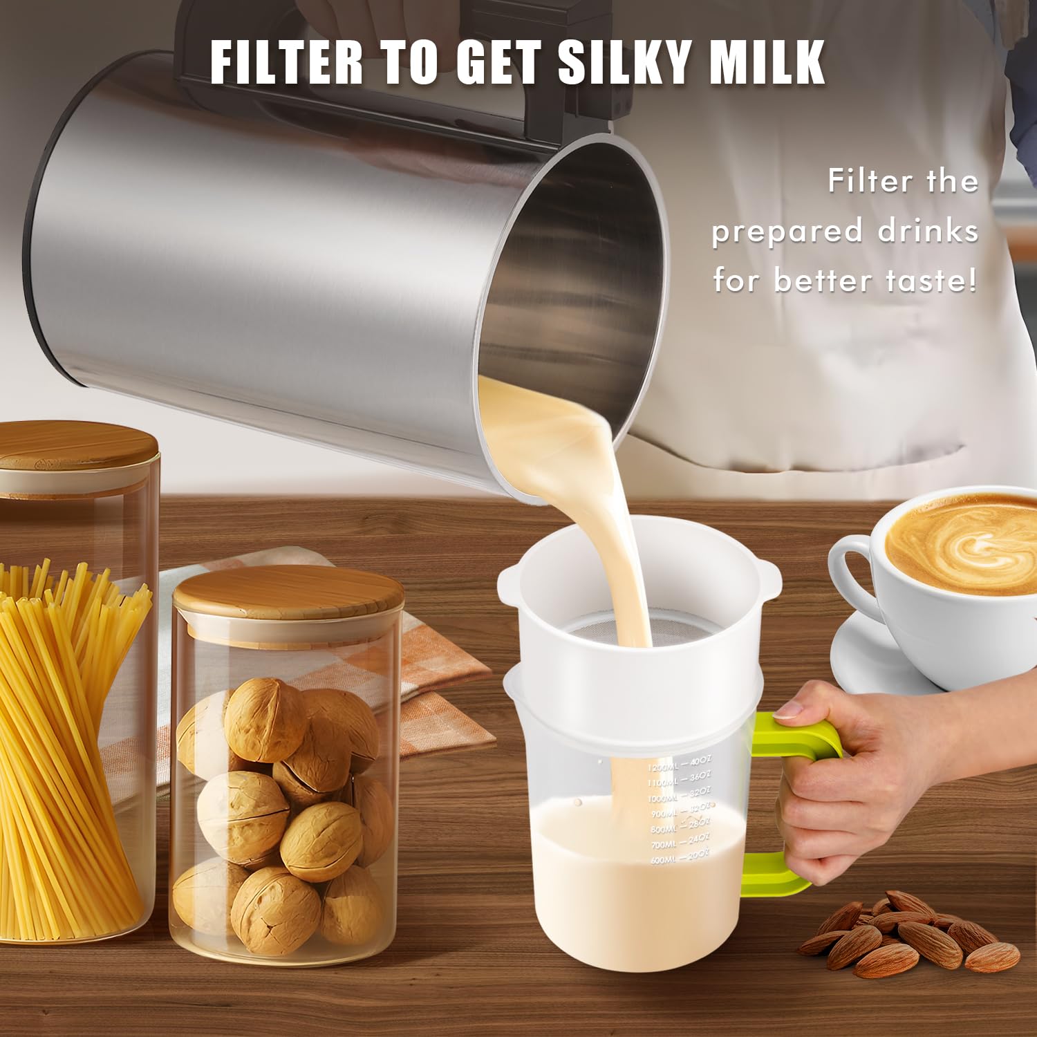 Moongiantgo Nut Milk Maker Machine 1L, 7-In-1 Soy Milk Maker with Recipe, Suitable for Soybean Milk, Almond Milk, Vegan Milk, Oat Milk, Plant Based Milk, Porridge, Paste, Juice, Self-Cleaning, 110V