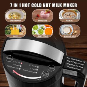 Moongiantgo Nut Milk Maker Machine 1L, 7-In-1 Soy Milk Maker with Recipe, Suitable for Soybean Milk, Almond Milk, Vegan Milk, Oat Milk, Plant Based Milk, Porridge, Paste, Juice, Self-Cleaning, 110V