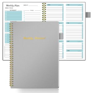 7"x10" undated weekly planner, 53 weeks to do list goals notebook with spiral binding, flexible cover, perfect for daily & weekly plan (gray)