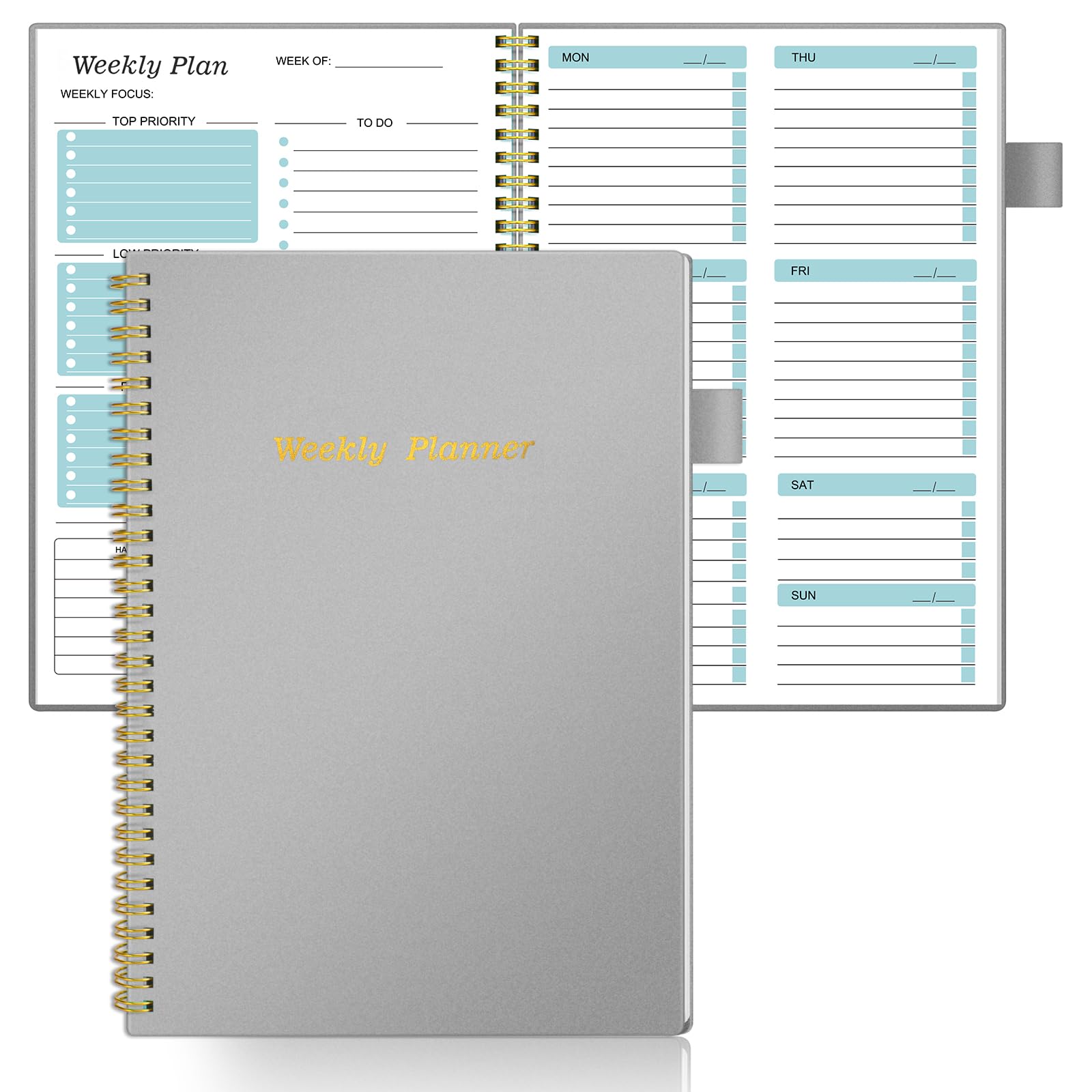 7"x10" Undated Weekly Planner, 53 Weeks To Do List Goals Notebook with Spiral Binding, Flexible Cover, Perfect for Daily & Weekly Plan (Gray)