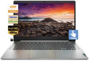 lenovo 2023 newest chromebook laptop business student, 14" fhd touchscreen, octa-core mediatek mt8183 (upto 2ghz), 4gb ram, 64gb emmc, 802.11ac wifi, webcam, 10 hours battery, chrome os+marxsolcables