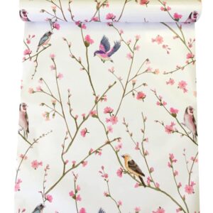 vintage pink plum floral shelf drawer liner self adhesive contact paper wallpaper for kitchen bathroom cabinets dresser closet furniture wall crafts 17.7x117 inches