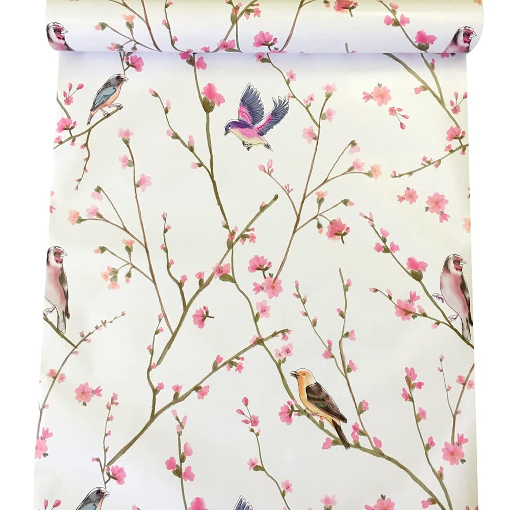 Vintage Pink Plum Floral Shelf Drawer Liner Self Adhesive Contact Paper Wallpaper for Kitchen Bathroom Cabinets Dresser Closet Furniture Wall Crafts 17.7x117 Inches