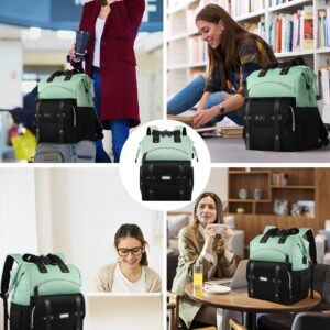 FALANKO Laptop Backpack for Women, Work Doctor Teacher Nurse Wide Open College School Student 15.6 Inch Laptops Bookbag Purse with USB Charging Port,Computer Bag for Men Women Girls Green-Black