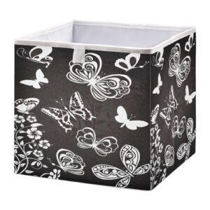 kigai black white butterfly flower cube storage bins - 11x11x11 in large foldable storage basket fabric storage baskes organizer for toys, books, shelves, closet, home decor