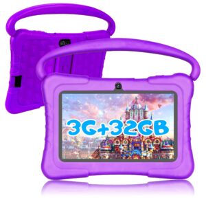 atmpc tablet for kids, kids tablet, 7 inch kids tablets 32gb rom 3gb ram android11 tablet for kids with 2.4g wifi, gms, eye protection, educational, parental control, tablet with silicone case purple
