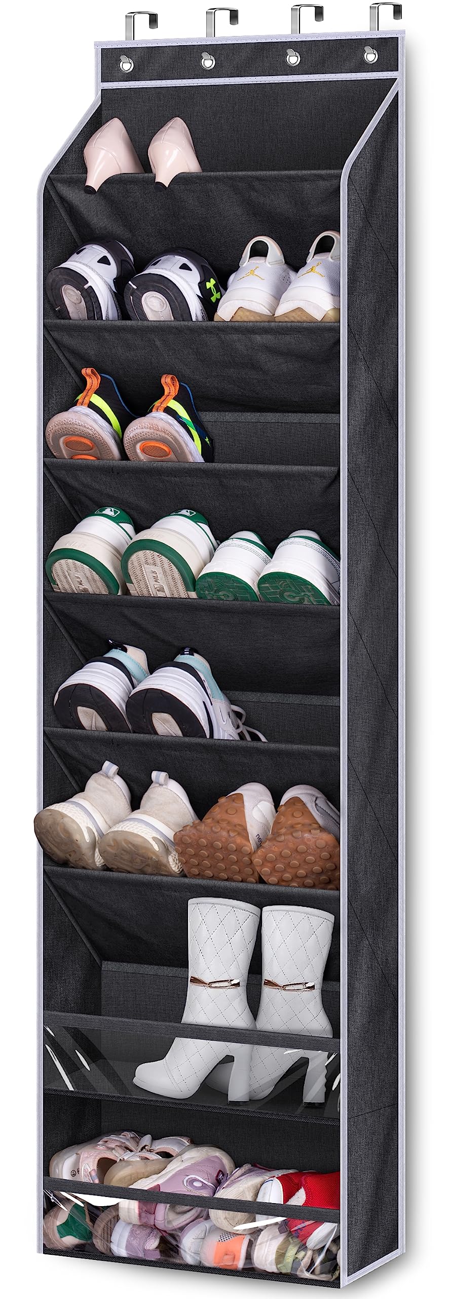 KEETDY Over the Door Shoe Rack for Door Fit 20 Pairs Sneakers Large Hanging Shoe Organizer for Closet Door Storage Boots, Black