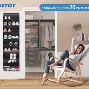 KEETDY Over the Door Shoe Rack for Door Fit 20 Pairs Sneakers Large Hanging Shoe Organizer for Closet Door Storage Boots, Black