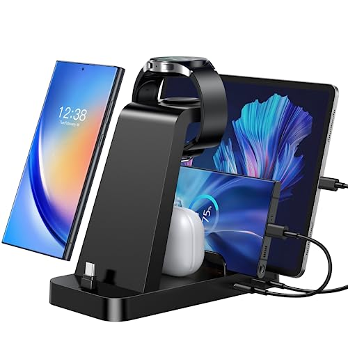 Charging Station for Samsung: 5 in 1 Charger Stand for Multiple Devices Samsung S23 Ultra S22 S21 S20 Note 20 10 Z Flip Z Fold Galaxy Buds Tablets - Wireless Watch Charger for Galaxy Watch 5 Pro 4 3