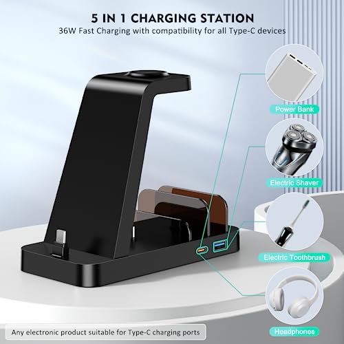 Charging Station for Samsung: 5 in 1 Charger Stand for Multiple Devices Samsung S23 Ultra S22 S21 S20 Note 20 10 Z Flip Z Fold Galaxy Buds Tablets - Wireless Watch Charger for Galaxy Watch 5 Pro 4 3