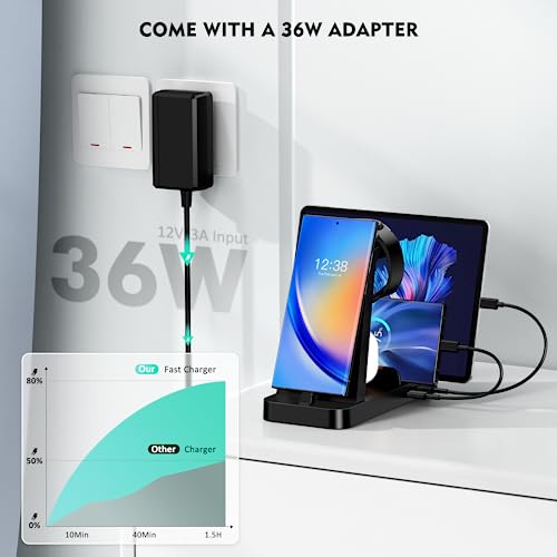 Charging Station for Samsung: 5 in 1 Charger Stand for Multiple Devices Samsung S23 Ultra S22 S21 S20 Note 20 10 Z Flip Z Fold Galaxy Buds Tablets - Wireless Watch Charger for Galaxy Watch 5 Pro 4 3