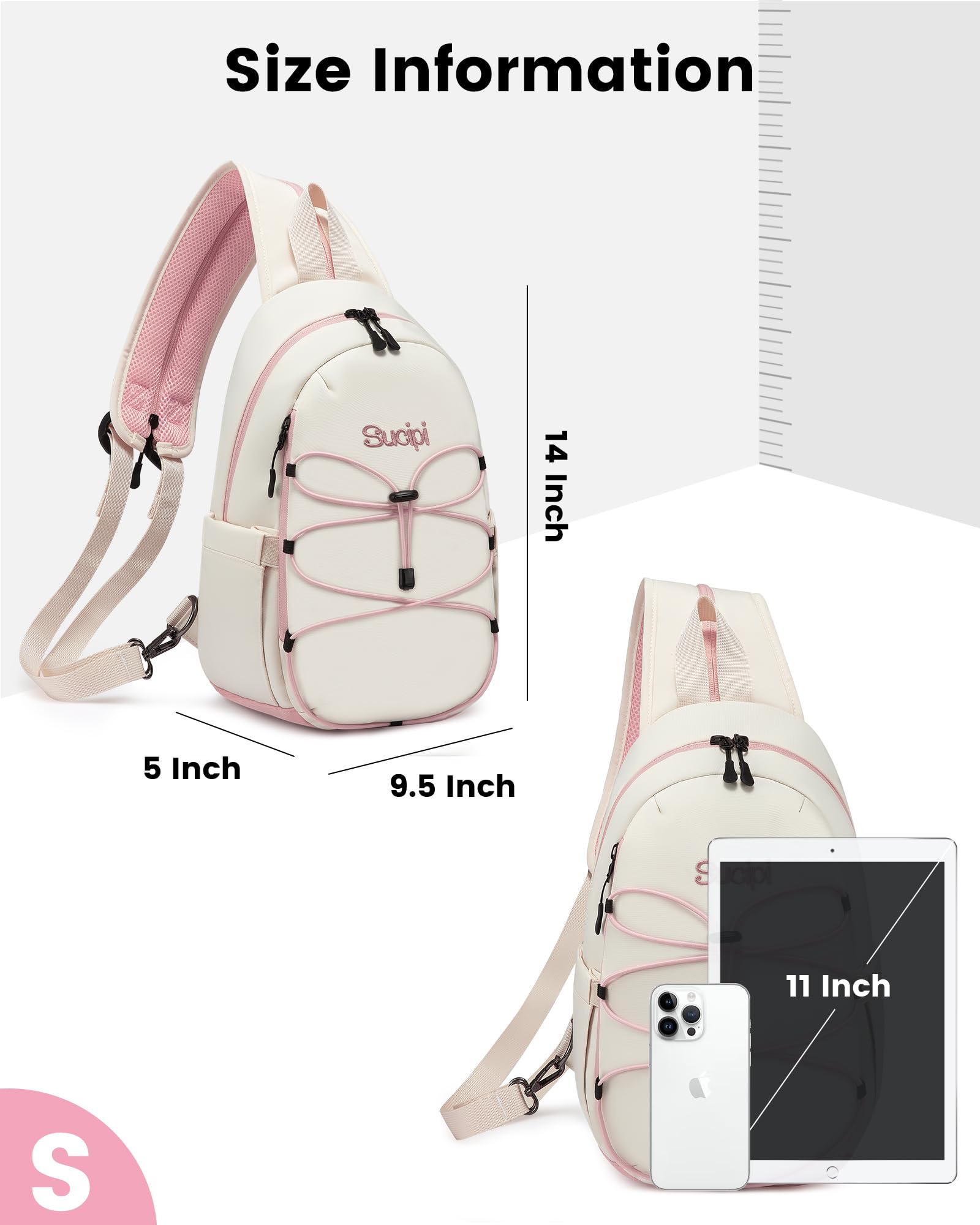 Sucipi Crossbody Sling Bag for Women Convertible Hiking Backpack Trendy Shoulder Bag Chest Bag Lightweight Belt Bag Mini Backpack for Travel Sport