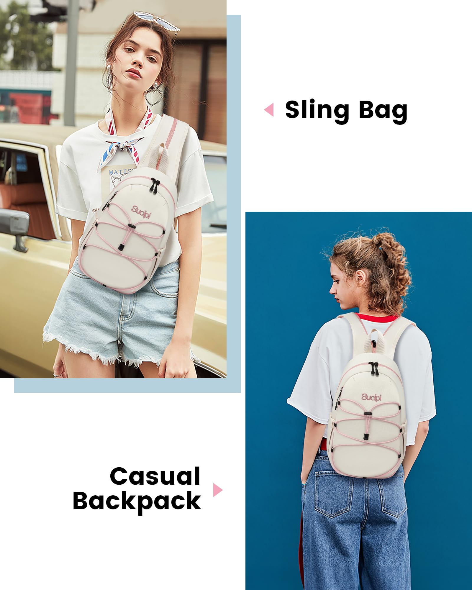Sucipi Crossbody Sling Bag for Women Convertible Hiking Backpack Trendy Shoulder Bag Chest Bag Lightweight Belt Bag Mini Backpack for Travel Sport