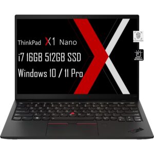 lenovo thinkpad x1 nano business laptop (13" 2k, intel core i7-1160g7, 16gb ram, 512gb ssd), 1.99lbs, long battery life, thunderbolt 4, backlit, fingerprint, 3-year warranty, win 10 / 11 pro, black
