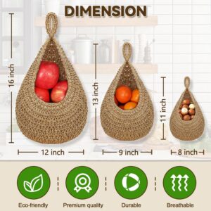 Hanging Fruit Basket for Kitchen, Boho Jute Hanging Baskets for Organizing, Hanging Wall Fruit Vegetable Baskets, Handwoven Decorative Hanging Kitchen Baskets for Potato, Onion Garlic