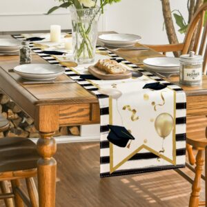 Artoid Mode Stripes Balloon Trencher Cap 2023 Graduation Placemat for Dining Table, 12 x 18 Inch Holiday Rustic Vintage Washable Table Mat Set of 4