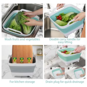 2 Pack Dishpan for Washing Dishes, 2.4Gal/9L Wash Basin with Draining Plug Carry Handles, Collapsible Bucket for Cleaning, Portable Sink, Foldable Plastic Tub