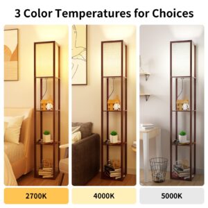 watrue Floor Lamp with Shelves, Shelf Floor Lamp for Living Room, Modern Tall Corner Shelves Floor Lamp for Bedroom Office, White Linen Shape, 3 Color Temperature LED Blub.