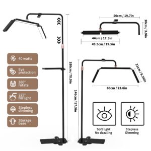 Eyelash LED Floor Light 40W Facialist Moon Light Lashes Dimmable Standing Lamp 3000-6000K Lash Light with Tool Tray and Phone Holder