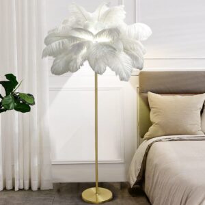 hdxztq floor lamp， standing lamp tall feather floor lamps 62.9in white floor lamps for living room foot switch / 6*g4 feather lamp