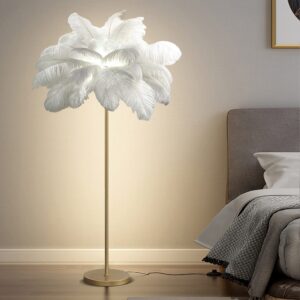 HDXZTQ Floor Lamp， Standing Lamp Tall Feather Floor Lamps 62.9in White Floor Lamps for Living Room Foot Switch / 6*G4 Feather Lamp
