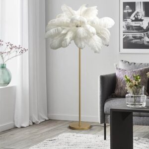 HDXZTQ Floor Lamp， Standing Lamp Tall Feather Floor Lamps 62.9in White Floor Lamps for Living Room Foot Switch / 6*G4 Feather Lamp