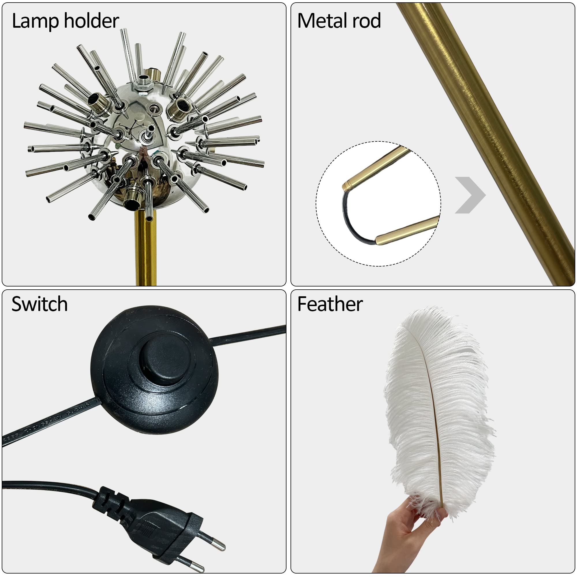 HDXZTQ Floor Lamp， Standing Lamp Tall Feather Floor Lamps 62.9in White Floor Lamps for Living Room Foot Switch / 6*G4 Feather Lamp