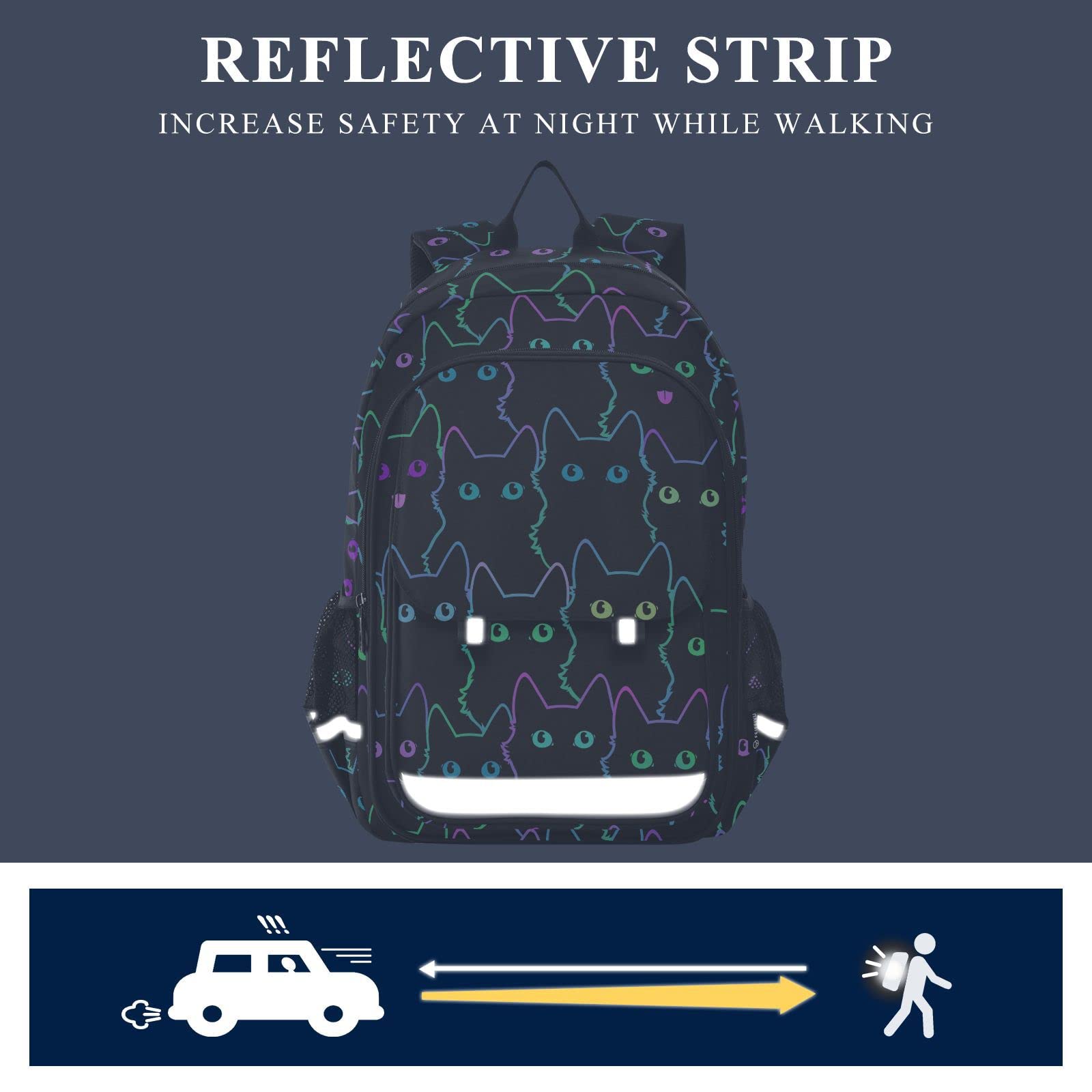 Cute Black Cat Silhouettes Backpack for Women Men, Large Student School Bookbag 15.6 in Laptop Bag Purse Travel Casual Daypack