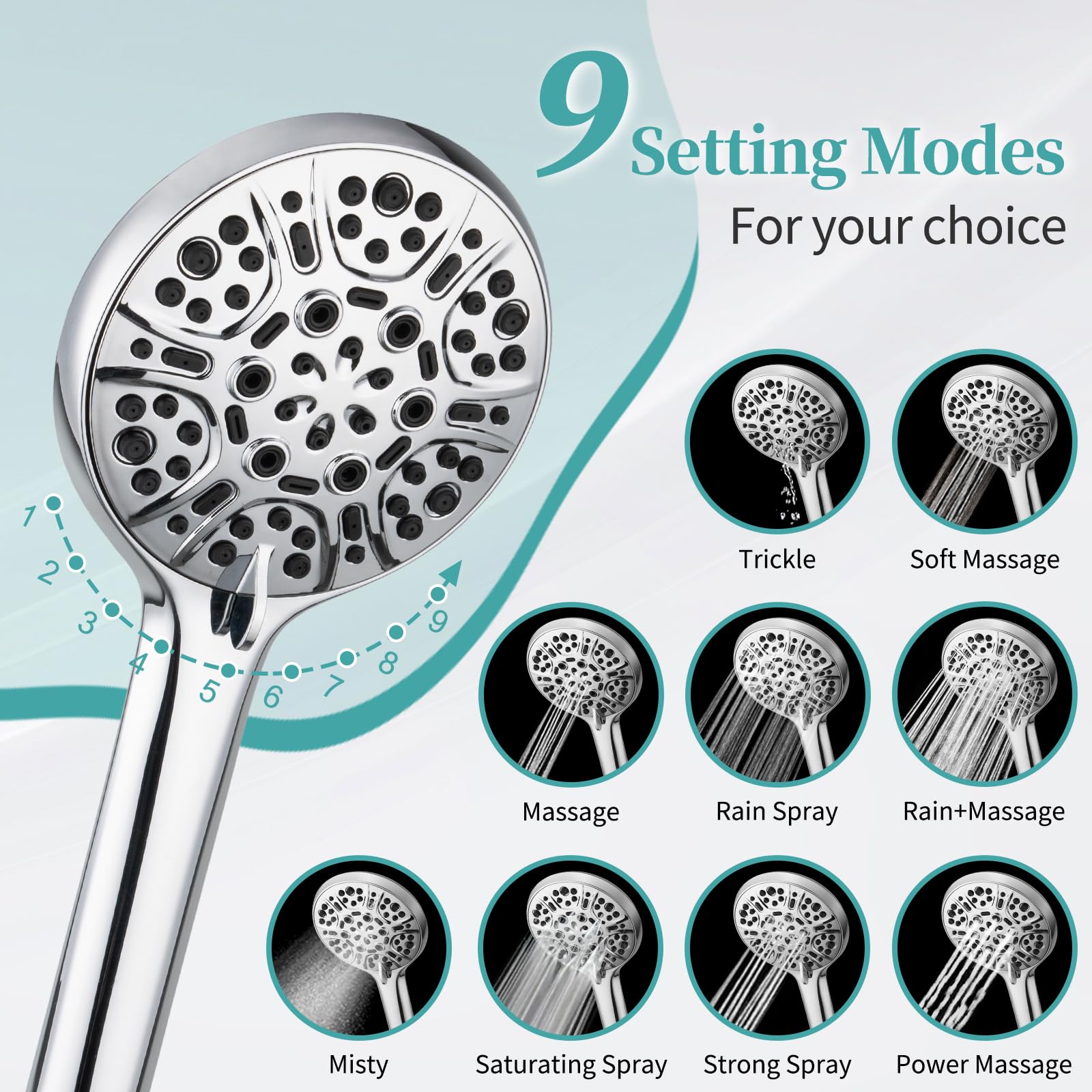 Rain Shower Head with Handheld, Lanhado 12'' High Pressure Rainfall Shower Head with 11'' Extension Arm, 9 Settings Handheld Shower Heads with Holder & Hose, Anti-leak Waterfall Showerhead, Chrome