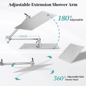 Rain Shower Head with Handheld, Lanhado 12'' High Pressure Rainfall Shower Head with 11'' Extension Arm, 9 Settings Handheld Shower Heads with Holder & Hose, Anti-leak Waterfall Showerhead, Chrome