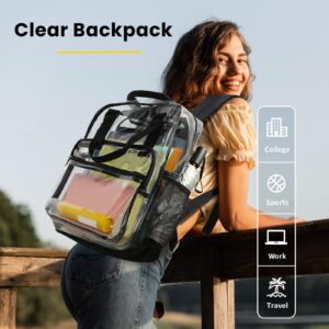 Vorspack Clear Backpack Heavy Duty - Large Clear Book Bag with Reinforced Bottom See Through Backpack with Handle for College Workplace - Black