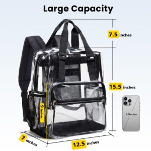 Vorspack Clear Backpack Heavy Duty - Large Clear Book Bag with Reinforced Bottom See Through Backpack with Handle for College Workplace - Black