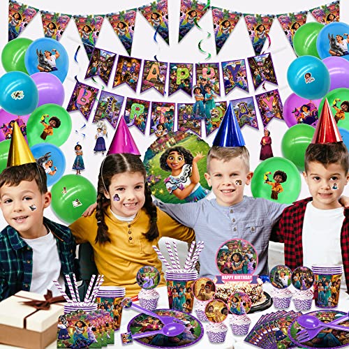 286 PCS Birthday Party Supplies for 20 Guests, Birthday Decorations included Happy Birthday Banner, Pennants, Balloons, Hanging Swirls, Invitation Cards, Tableware, Cake Toppers