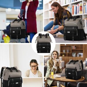 FALANKO Laptop Backpack for Women, Doctor Nurse Teacher Work Travel Backpack for 15.6 Inch Laptop with RFID Anti-theft USB Charging Port College Purse Business Computer Bookbag Grey Black