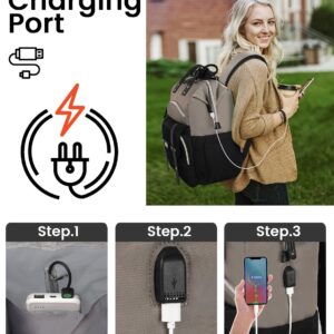 FALANKO Laptop Backpack for Women, Doctor Nurse Teacher Work Travel Backpack for 15.6 Inch Laptop with RFID Anti-theft USB Charging Port College Purse Business Computer Bookbag Grey Black