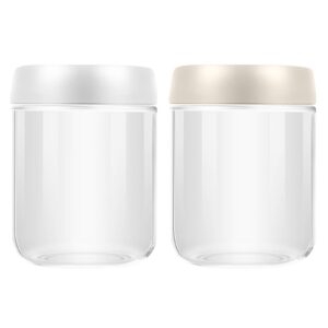 2 pack mason jars 16 oz with lids,wide mouth mason jars for overnight oats,reusable glass jars with lids for fruit, salad dressing, sauce,cereal,pasta,sugar,beans,spice-leak proof(beige white)