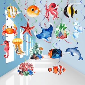 36pcs sea animals tropical fish hanging swirl under the sea party birthday decor ocean themed party swirls streamers supplies for boys girls kids mermaid creatures baby shower decorations