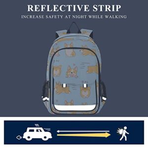 Kawaii Playful Corgi Dogs Backpack for Women Men, Large Student School Bookbag 15.6 in Laptop Bag Purse Travel Casual Daypack