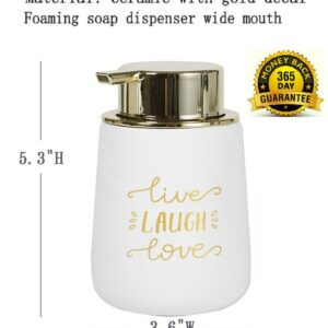 White Foam Hand Soap Dispenser - 11 oz Bathroom Lotion Hand Pump Dispenser foaming soap Dispenser Ceramic Dish Liquid Dispenser for Kitchen Hand Wash Dispenser (White)