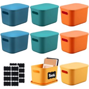 tanlade 8 pcs plastic storage bins stackable baskets with lid and handle colorful desktop storage box cubby containers for shelf bedroom office, include 1 erasable marker, 16 stickers (10 x 7 x 6 in)