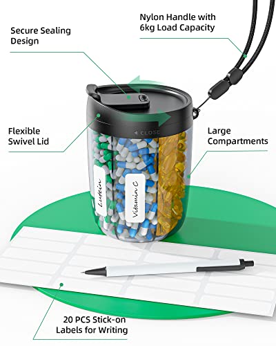 Large Supplement Organizer Bottle, Holds Plenty of Vitamins in 1 Monthly Pill Dispenser with Anti-Mixing & Wide Openings Design, Easy to Retrieve Meds, Includes 20 Pcs Stick-on Labels