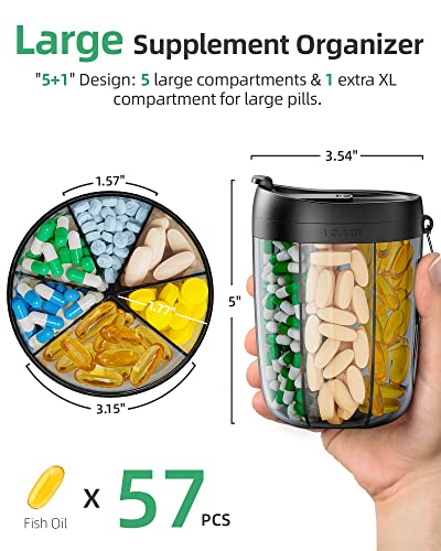 Large Supplement Organizer Bottle, Holds Plenty of Vitamins in 1 Monthly Pill Dispenser with Anti-Mixing & Wide Openings Design, Easy to Retrieve Meds, Includes 20 Pcs Stick-on Labels