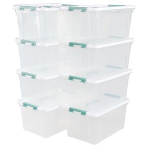 Pekky 14 Quart Plastic Lidded Storage Bins, Clear Storage Box with Handle, Set of 8