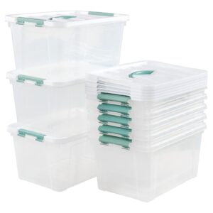 Pekky 14 Quart Plastic Lidded Storage Bins, Clear Storage Box with Handle, Set of 8